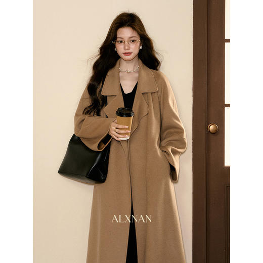 鹿向南「抱卷寻幽」焦糖色毛呢外套秋冬季新款翻领高级感大衣女士 商品图3