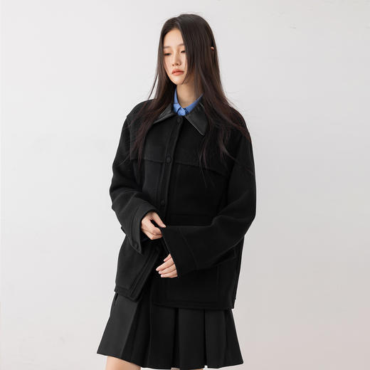 COCO ZONE 高级感撞色拼接翻领外套气质单排扣上衣CC1C1988 商品图1