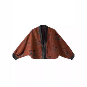 丁摩 正宗老料龟纹香云纱新中式国风仕女图蝙蝠袖真丝开衫上衣2A37