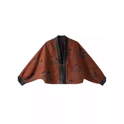 丁摩 正宗老料龟纹香云纱新中式国风仕女图蝙蝠袖真丝开衫上衣2A37 商品图0