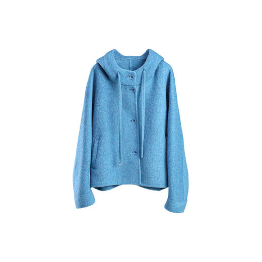 绽放646朵/绵羊毛设计感连身袖带帽短款毛呢外套新款呢大衣女秋冬 商品图4