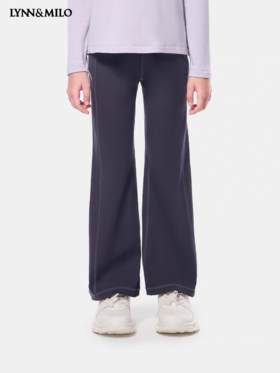 【春上新】8楼LYNN&MILO琳麦罗  深灰磨毛弹力双侧缝喇叭长裤