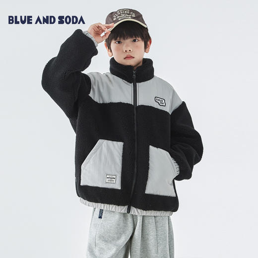 蓝汽水2025年冬季新款亲子中大童羊羔绒外套经典黑灰配色保暖上衣 商品图0