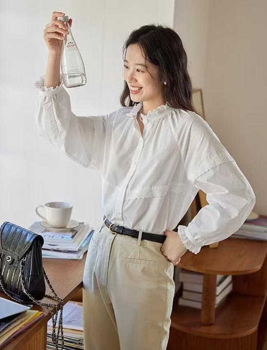 法式立领蕾丝花边长袖小宽松百搭衬衫 商品图4