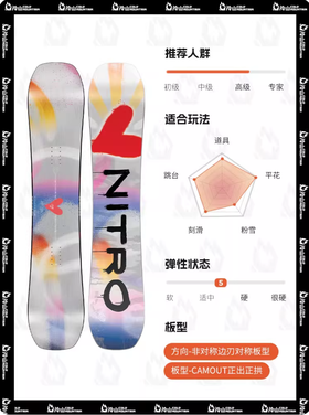 冷山雪具NITRO单板滑雪板OPTISYM彩虹板全能公园平花雪板女款2526