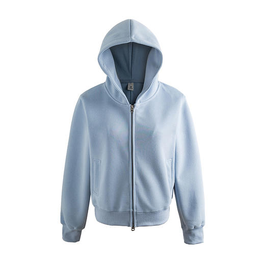 丁摩短款纯色拉链开衫连帽卫衣女款双拉链百搭宽松休闲上衣 商品图2