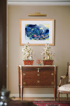 独角鹿西洋古董20世纪后期法国巴黎Frédéric Possot出版艺术大师朱德群亲签限量彩色石版画「构图五（Composition V）」