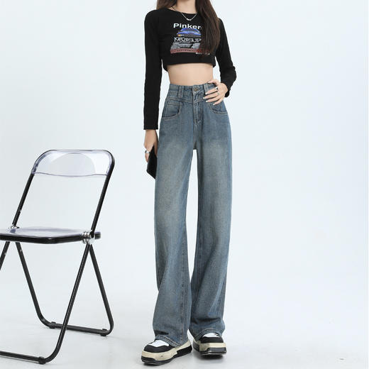 春季新款 腰以下全是腿！！【梦惠妮 星空纹复古牛仔裤】微喇版型 显瘦 显腿长 裤长自选 宽松遮胯 浅色高腰 休闲百搭 复古牛仔裤 #M663 商品图3