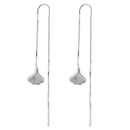 【银杏纯银耳线】敦煌小众S925纯银杏叶耳线 链长款耳环显脸瘦耳饰 素银气质女个性 商品图4