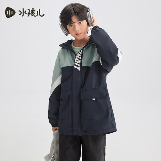水孩儿童装儿童外套秋冬新款男童三防加绒厚风衣女童时尚拼色上衣 商品图4