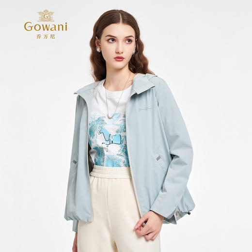 乔万尼2025秋新品休闲连帽收口花苞设计短款风衣外套ED3B267 商品图2