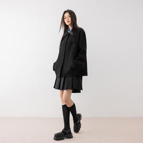 COCO ZONE 高级感撞色拼接翻领外套气质单排扣上衣CC1C1988