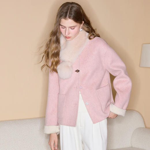 【100绵羊毛】三彩2025冬季新款双面呢大衣短款毛呢外套M 商品图1