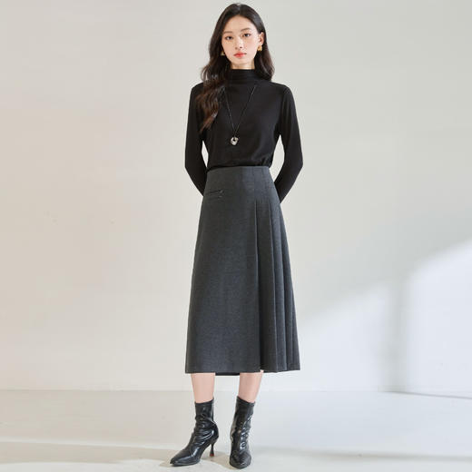 「高货sh」全新升级【铂金会员183/天猫249/差价66】(95947)洛诗琳简约气质醋酸羊毛半身裙2025秋冬加厚显瘦百褶A字裙 商品图1