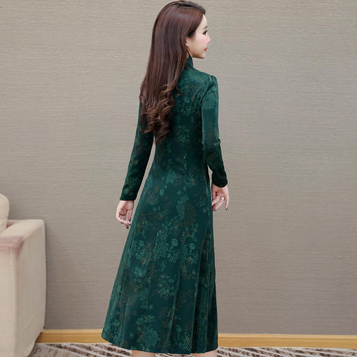 QYMLRX-1315C521-Y中老年妈妈印花大码连衣裙女新款2025年秋季气质修身改良旗袍裙子 商品图2