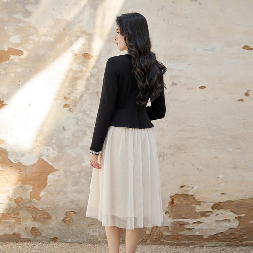 奢姿大码女装2025秋季减龄钉珠假两件拼接连衣裙胖妹妹圆领裙子9953894318 商品图3