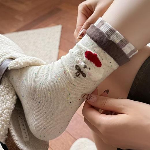 袜子女中筒袜秋冬卡通植绒小动物木耳边女袜ins潮可爱点子纱堆堆 商品图3