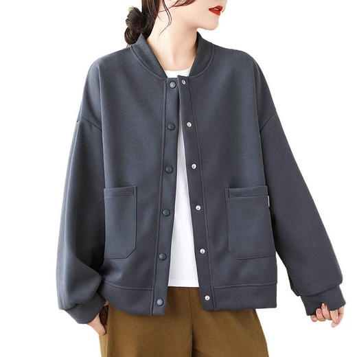 百媚生 休闲棒球服女圆领百搭卫衣外套2336 商品图4