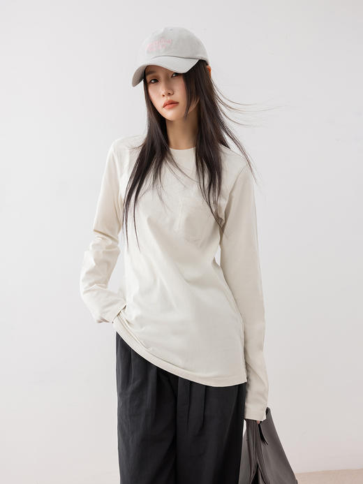 COCO ZONE 100棉口袋长袖T恤圆领休闲上衣 CC1C2309 商品图0