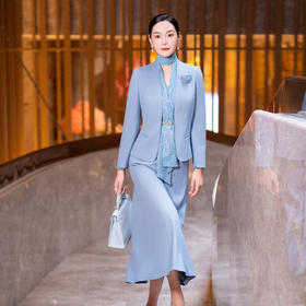 YBY 922H08时尚毛呢套装气质连立领西装外套连衣裙两件套