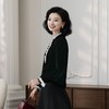 西子/摩登丽人丝绒法式优雅拉夫领黑色上衣/SYTJ502 商品缩略图1