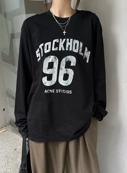 女款宽松做旧印花长袖T恤001 商品图3