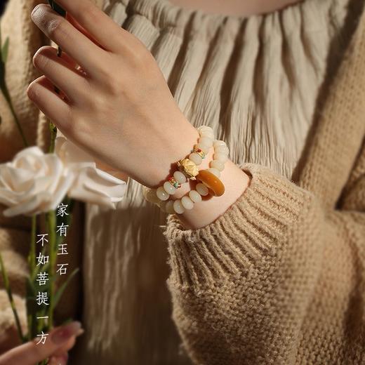 【敦煌菩提算盘珠手串】敦煌福泽天然白玉奶豆菩提手串 醒狮莲花学生男女菩提手串 商品图4