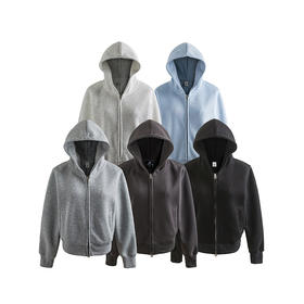 丁摩短款纯色拉链开衫连帽卫衣女款双拉链百搭宽松休闲上衣