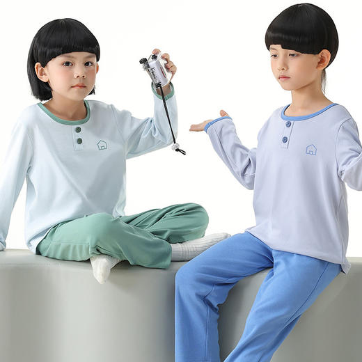 【专柜大牌品质】儿童春秋全棉睡衣 中大童翻领纯棉家居服套装 商品图0