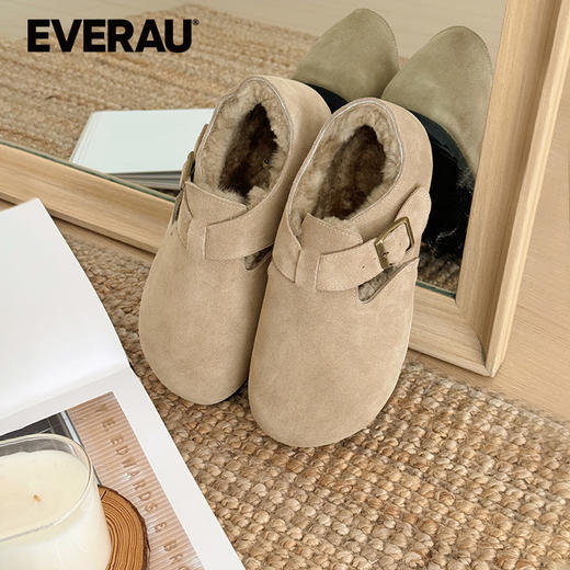 EVERAU牛反绒鞋面内里羊皮毛一体全包勃肯女靴EA7089 商品图3