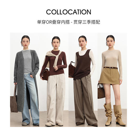 丁摩 柔光薄款丝光羊毛衫上衣长袖修身圆领打底衫JSY170050 商品图2