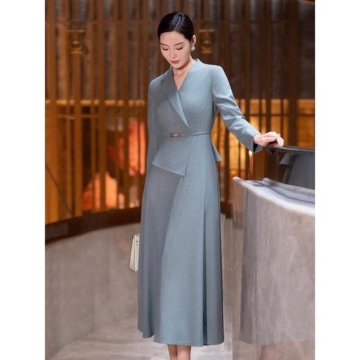 YBY 942H71气质通勤假两件连衣裙修身收腰长袖a字裙 商品图1