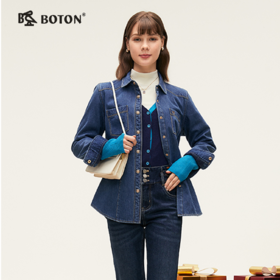 波顿女士秋冬 衬衫型外套 翻领宽松 加绒全棉工装牛仔柔暖款LSJ030324