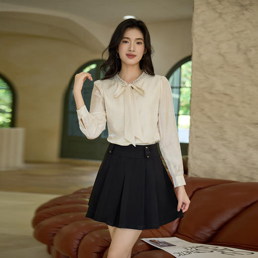 奢姿大码女装2025秋季减龄百褶裙子胖妹妹系带设计时尚简约半身裙9943480002 商品图4