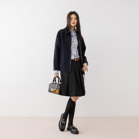 COCO ZONE”海风“100棉时尚短款格子衬衫polo领单排扣百搭上衣24C60086