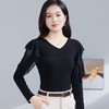雀说秋季新款V领长袖荷叶边弹力小衫百搭气质打底衫上衣AL53109 商品缩略图3
