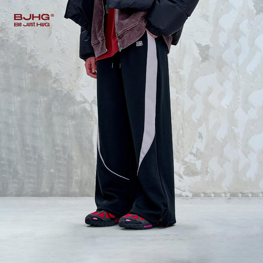 BJHG不计后果阔腿休闲裤男款秋季宽松撞色拼接设计感针织长裤女 商品图4
