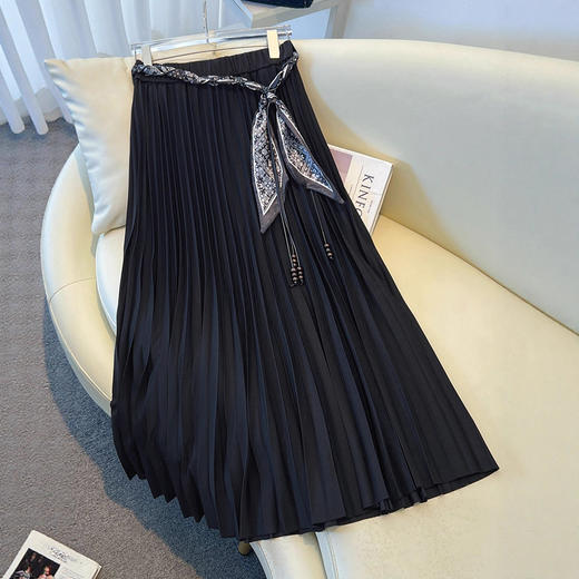 百媚生 【送腰带】半身裙女秋a字百褶裙垂感中长款伞裙0831-1 商品图1