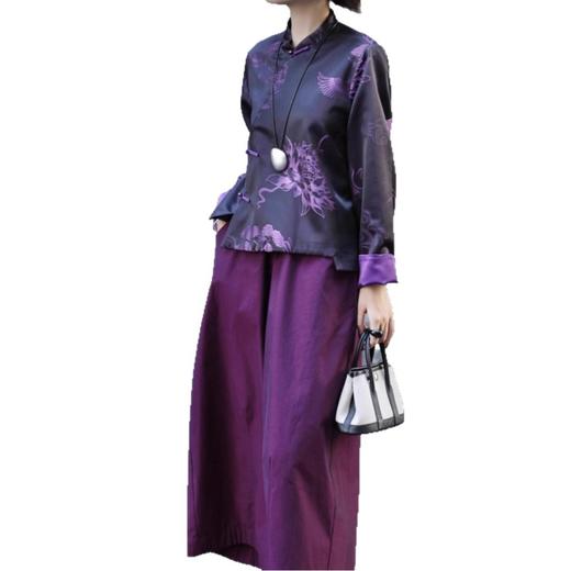 双色桑蚕丝老缎面料贵气优雅极简老钱风立领盘扣秋季长袖唐装上衣 商品图4