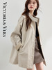 VICTORIA&VERA秋季【尘织象限】格子袖立领风衣卡其色全棉中长款肌理廓形通勤必备 商品缩略图7