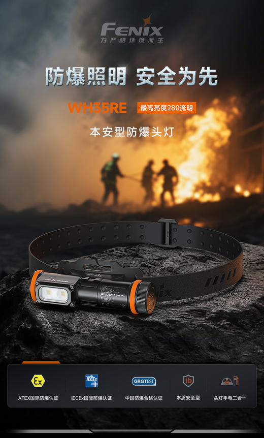Fenix菲尼克斯头灯 WH35RE 防爆手电头灯二合一工作头灯可充电锂电池 280流明 商品图1