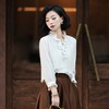 西子/【月光美人】醋酸桑蚕丝拉夫领长袖白色上衣/SYTJ085 商品缩略图1