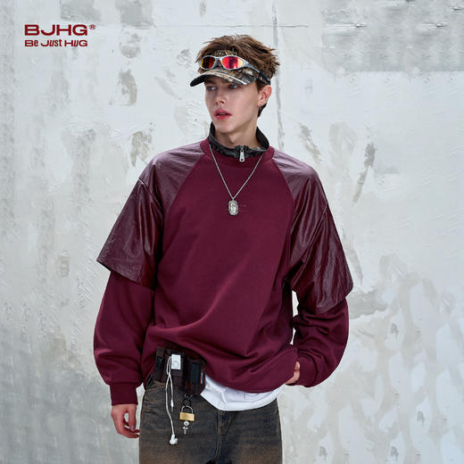 BJHG不计后果 假两件拼接卫衣男女款秋季休闲运动暖皮情侣长袖T恤 商品图2