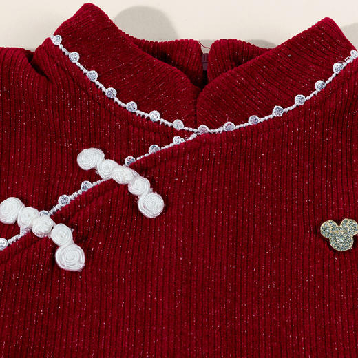 迪士尼春秋新款女童国风长袖连衣裙国潮大红洋气公主裙XD1EQ001 商品图3