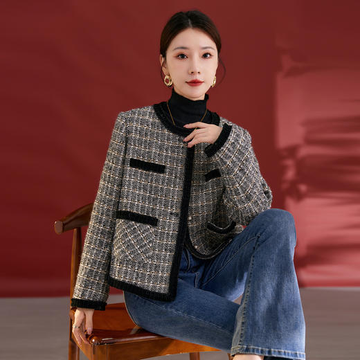 丁摩四季青羊毛法式小香风外套基础百搭秋冬新款上衣女AL1763 商品图1