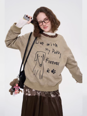 local tag/It24awk15/碎花领小狗印花洗褪卫衣