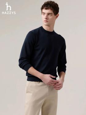 商场同款】HA**YS/哈ji斯25秋季新品男装圆领套头休闲羊毛针织衫线上1600+