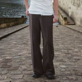 GOODBAI 916 格纹铆钉装饰毛边直筒休闲裤