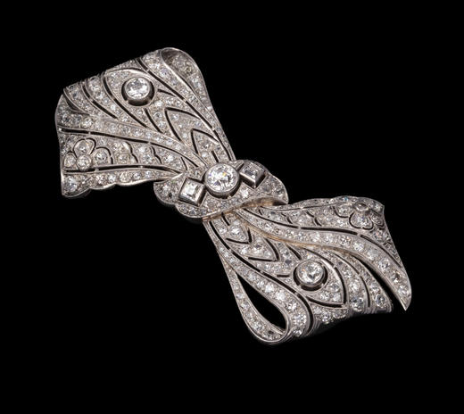 独角鹿西洋古董20世纪初欧洲出品装饰艺术风格蝴蝶结造型铂金镶嵌钻石胸针 商品图2