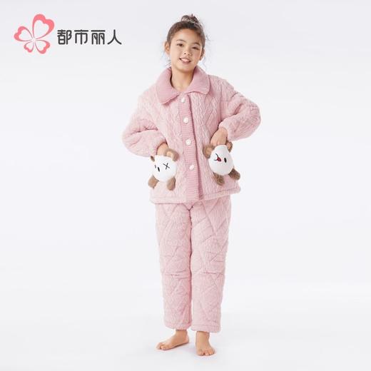 都市丽人睡衣男童女童法兰绒夹棉家居服长袖长裤童装中厚JHH1F5 商品图1